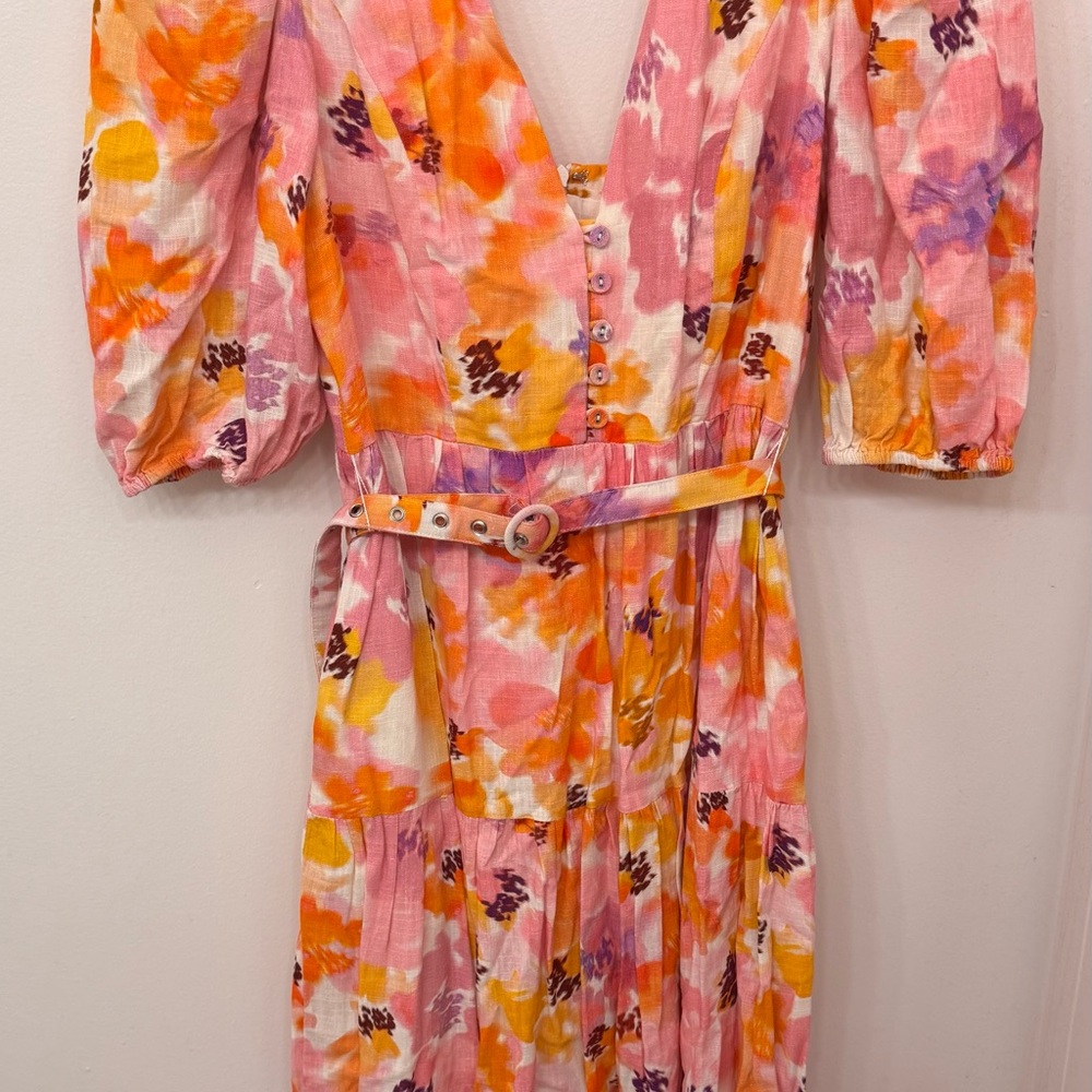 NICHOLAS Pink and Orange Floral Long Sleeve Dress